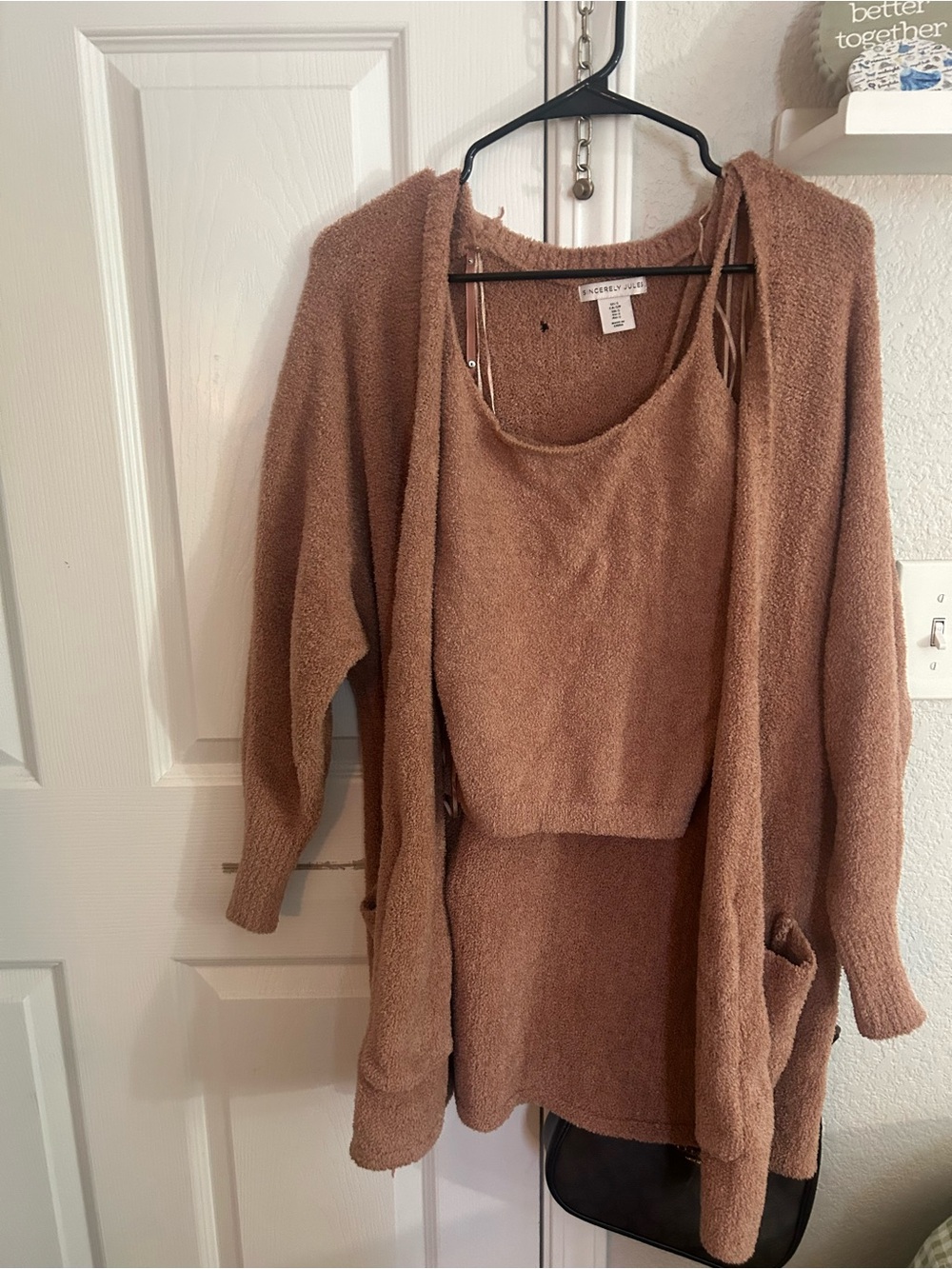 Cozy Knit Hooded Cardigan & Tank Set — Brown